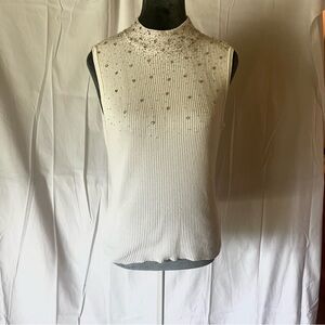 Gantos White Fitted Embellished Sleeveless Tank Top